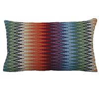 Textile London Oriental Zig Zag Cushion Cover Woven Fabric Red Green Orange Black Rectangular Vertical Pattern