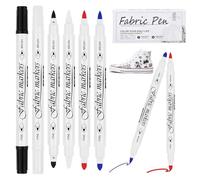 Textile Pens, Machine Washable, Pack of 6, Dual Tip Textile Markers, 1-5 mm Fabric Pens, Washable, Non-Toxic Textile Paint, Fabric Colouring Pens for T-Shirt, Fabric Bag Textiles (Black, White, Blue,