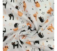Textile Plaza Scary Cats Stars Lightning Halloween Printed Polycotton Fabric 45'' Wide (Sample (10cm x 10cm), White 6378)