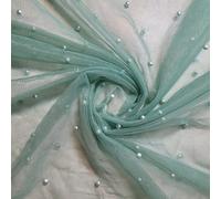 Textile Station 58" Wide Tulle Beaded Pearl Lace Net Fabric Bridal Veil Wedding Backdrop Décor Available in 25 Colours (Col #32, 5 METER)