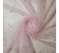 Textile Station 58" Wide Tulle Beaded Pearl Lace Net Fabric Bridal Veil Wedding Backdrop Décor Available in 25 Colours (Col #27, 1 Meter)