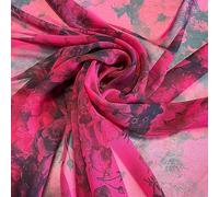 TEXTILE STATION Floral Printed Polyester Crepe Georgette Sheer Chiffon Summer Dress Fabric 44" (Pre Cut 1 Meter) (Hot Pink Floral)