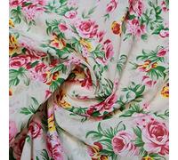 Textile Station New Floral Roses Print Cream Base Polycotton Craft Dress Fabric by The Metre 44" (1 Meter Pre Cut)