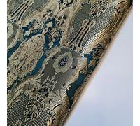 Textile Station Ornamental Damask Floral Gold Metallic Print Indian Banarasi Brocade Fabric (Pre Cut) Available in 9 Colours (Bottle Green)