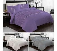 Textile Trends Aurora Ruffled Diamond Lace Duvet Cover Set with Pillowcases, Modern Easy Care Polycotton Quilt Covers Bedding Set (Aurora White King 220 x 230 cm)