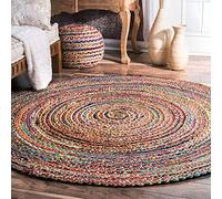 textile tressure Indian Handmade Hand Braided Bohemian Reversible Colorful Cotton Chindi Jute Bath Rug Round Mat (30 cm)