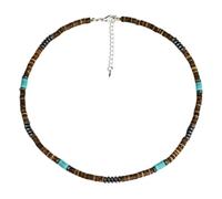 Textiles 4 Home Men’s Beaded Surfer Necklace Wooden and Hematite Stone Beads African Bead Beach Necklace (Silver/Turquoise)