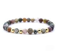 Textiles 4 Home Natural Stone Beaded Bracelet 6mm Chakra Crystals Indian Agate With Gold & Zircon Charm Ball Gift Boxed (Ball)