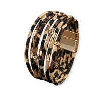 Textiles 4 Home Women's Faux Leather Leopard Print Fashion Cuff Bracelet Boho Bangle Magnetic Clasp.