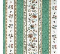 Textiles français Acrylic-Coated Provençal Stripe Floral Fabric GORDES Paris Green and Ecru with Yellow, Blue & Red - Luxury 100% Cotton Printed Fabric 160 cm (63”) Wide | Per metre Length Increment*