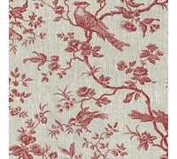 Textiles français The Regal Birds fabric - Bordeaux Red on a natural linen base cloth | 100% Linen Designer Print | 150 cm (59 inches) wide | Per metre length increment*