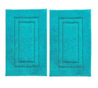 TEXTILESY 2 Piece 100% Cotton Bath Mats Luxury Terry Towelling 1000-GSM Soft Towel Mat - Shower Floor Mat - Reusable Bath Mat Set 50 x 70 cm (Teal)