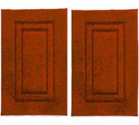 TEXTILESY 2 Piece 100% Cotton Bath Mats Luxury Terry Towelling 1000-GSM Soft Towel Mat - Shower Floor Mat - Reusable Bath Mat Set 50 x 70 cm (Orange)
