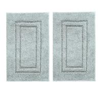 TEXTILESY 2 Piece 100% Cotton Bath Mats Luxury Terry Towelling 1000-GSM Soft Towel Mat - Shower Floor Mat - Reusable Bath Mat Set 50 x 70 cm (Silver)