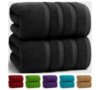 TEXTILESY 2X Extra Large Bath Sheets 100x200cm-600GSM Luxury 100% Egyptian Combed Cotton Big Jumbo Bath Towels Super Soft Hotel Quality XXL Beach Towel (Black)