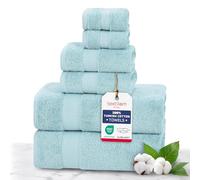 TEXTILOM 6 Pcs Towel Set, 2 Bath Towels, 2 Hand Towels, 2 Washcloths, 100% Luxury Cotton, Hotel Quality Bathroom Towels, Soft Hand Towels, Washable&Highly Absorbent&Quick Dry, Lightweight - Aqua