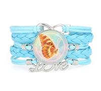 Texture,Friendship,Butterfly,Nebula,Adjustable,Leather,Braided,Bracelet Blu