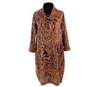 TEXTURE Ladies Women Italian Lagenlook Abstract Leopard Print Long Sleeve Cowl Neck Pocket Cotton Jersey Midi Dress One Size (UK, Alpha, One Size, Regular, Regular, Rust)