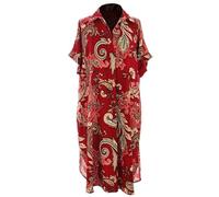 TEXTURE Ladies Women Italian Lagenlook Batwing Collar V Neck 2 Pocket Paisley Print Tulip Midi Dress One Size (UK, Alpha, One Size, Regular, Regular, Burgundy)