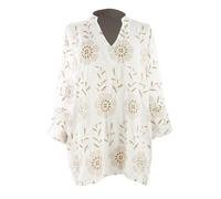 TEXTURE Ladies Women Italian Lagenlook Batwing Long Sleeve Band Collar Broderie Anglaise Embroidery Detail Top One Size (UK, Alpha, One Size, Regular, Regular, White)