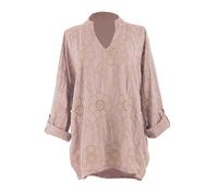TEXTURE Ladies Women Italian Lagenlook Batwing Long Sleeve Band Collar Broderie Anglaise Embroidery Detail Top One Size (UK, Alpha, One Size, Regular, Regular, Light Pink)