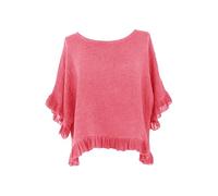 TEXTURE Ladies Women Italian Lagenlook Batwing Sleeve Frill Hem Teabag Cotton Top Blouse One Size (UK, Alpha, One Size, Regular, Regular, Cerise Pink)