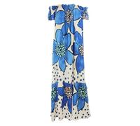 TEXTURE Ladies Women Italian Lagenlook Floral Print Polka Dot Elasticated Off Shoulder Bardot Frill Hem Midi Maxi Dress One Size (UK, Alpha, One Size, Regular, Regular, Royal Blue)