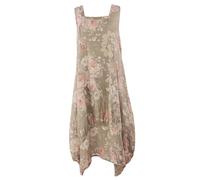 TEXTURE Ladies Women Italian Lagenlook Floral Sleeveless Square Neck 2 Pocket Linen Long Tulip Midi Dress One Size (UK, Alpha, One Size, Regular, Regular, Mocha)