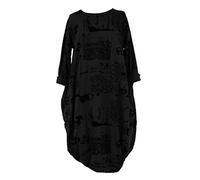TEXTURE Ladies Women Italian Lagenlook Long Sleeve 2 Pocket Flocking Script Fleece Lined Cocoon Tulip Midi Dress One Size (UK, Alpha, One Size, Regular, Regular, Black)