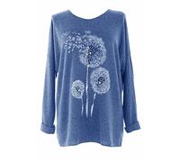 TEXTURE Ladies Women Italian Lagenlook Long Sleeve Dandelion Diamante Soft Brushed Knit Wool Jumper One Size (UK, Alpha, One Size, Regular, Regular, Navy Blue)