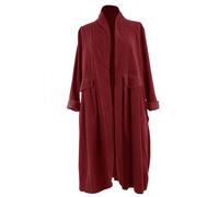 TEXTURE Ladies Women Italian Lagenlook Long Sleeve Flap Pleat Detail 2 Pocket Cotton Corduroy Jacket One Size (UK, Alpha, One Size, Regular, Regular, Burgundy)