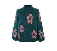 TEXTURE Ladies Women Italian Lagenlook Long Sleeve Funnel Neck Flower Pattern Wool Knit Jumper One Size (UK, Alpha, One Size, Regular, Regular, Teal)