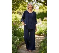 TEXTURE Ladies Women Italian Lagenlook Long Sleeve V Neck Button Detail 2 Pocket Corduroy Top One Size (UK, Alpha, One Size, Regular, Regular, Navy)