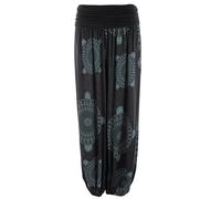 TEXTURE Ladies Women Italian Lagenlook Mandala Print Viscose Boho Harem Ali Baba Trouser Pants Joggers One Size (UK, Alpha, One Size, Regular, Regular, Black)