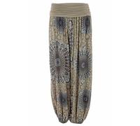TEXTURE Ladies Women Italian Lagenlook Mandala Print Viscose Boho Harem Ali Baba Trouser Pants Joggers One Size (UK, Alpha, One Size, Regular, Regular, Mocha)