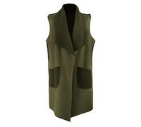 TEXTURE Ladies Women Italian Lagenlook Plain 2 Pocket Waterfall Boucle Faux Suede Gilet Waistcoat One Size (UK, Alpha, One Size, Regular, Regular, Khaki)