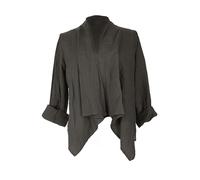 TEXTURE Ladies Women Italian Lagenlook Plain Long Sleeve Waterfall Open Front Buckle Linen Jacket One Size UK 6-12 (UK, Alpha, One Size, Regular, Regular, Dark Grey)