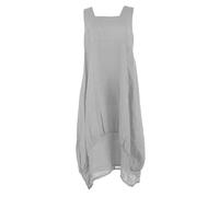 TEXTURE Ladies Women Italian Lagenlook Plain Sleeveless Square Neck 2 Pocket Linen Long Midi Dress One Size (UK, Alpha, One Size, Regular, Regular, Light Grey)