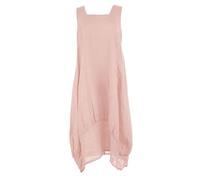 TEXTURE Ladies Women Italian Lagenlook Plain Sleeveless Square Neck 2 Pocket Linen Tulip Midi Dress One Size (UK, Alpha, One Size, Regular, Regular, Light Pink)