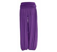 TEXTURE Ladies Women Italian Lagenlook Plain Viscose Boho Harem Ali Baba Trouser Pants Joggers One Size (Purple, One Size)