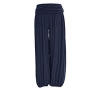 TEXTURE Ladies Women Italian Lagenlook Plain Viscose Boho Harem Ali Baba Trouser Pants Joggers One Size (Navy, One Size)