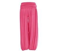TEXTURE Ladies Women Italian Lagenlook Plain Viscose Boho Harem Ali Baba Trouser Pants Joggers One Size (Cerise Pink, One Size)