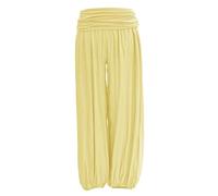 TEXTURE Ladies Women Italian Lagenlook Plain Viscose Boho Harem Ali Baba Trouser Pants Joggers One Size (Pale Yellow, One Size)