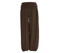 TEXTURE Ladies Women Italian Lagenlook Plain Viscose Boho Harem Ali Baba Trouser Pants Joggers One Size (Dark Brown, One Size)