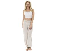 TEXTURE Ladies Women Italian Lagenlook Plain Viscose Boho Harem Ali Baba Trouser Pants Joggers One Size (Beige, One Size)