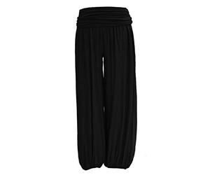 TEXTURE Ladies Women Italian Lagenlook Plain Viscose Boho Harem Ali Baba Trouser Pants Joggers One Size (Black, One Size)