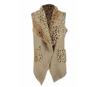 TEXTURE Ladies Women Italian Lagenlook Reversible 2 Pocket Waterfall Leopard Print Faux Fur Suede Gilet Waistcoat One Size (UK, Alpha, One Size, Regular, Regular, Beige)