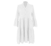 TEXTURE Ladies Women Italian Lagenlook Short Sleeve 2 Pocket Side Button Detail Linen Midi Dress One Size (as8, Alpha, one_Size, Regular, Regular, White)