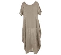 TEXTURE Ladies Women Italian Lagenlook Short Sleeve Stripe 2 Pocket Cotton Cocoon Tulip Long Midi Maxi Dress One Size Plus