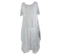 TEXTURE Ladies Women Italian Lagenlook Short Sleeve Stripe 2 Pocket Cotton Cocoon Tulip Long Midi Maxi Dress One Size Plus (UK, Alpha, One Size, Regular, Regular, White)